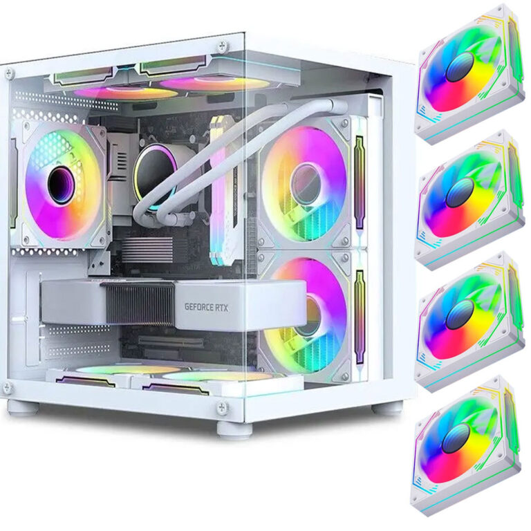 Gabinete Gamer  Branco Aquário em Vidro Com 4 Fan