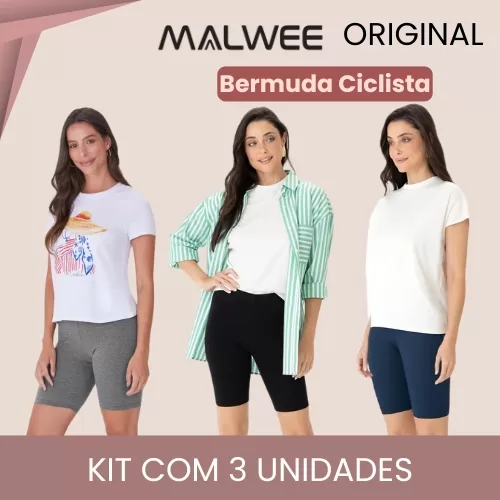 Kit 3 Bermuda Ciclista Feminina Adulta Básica em 