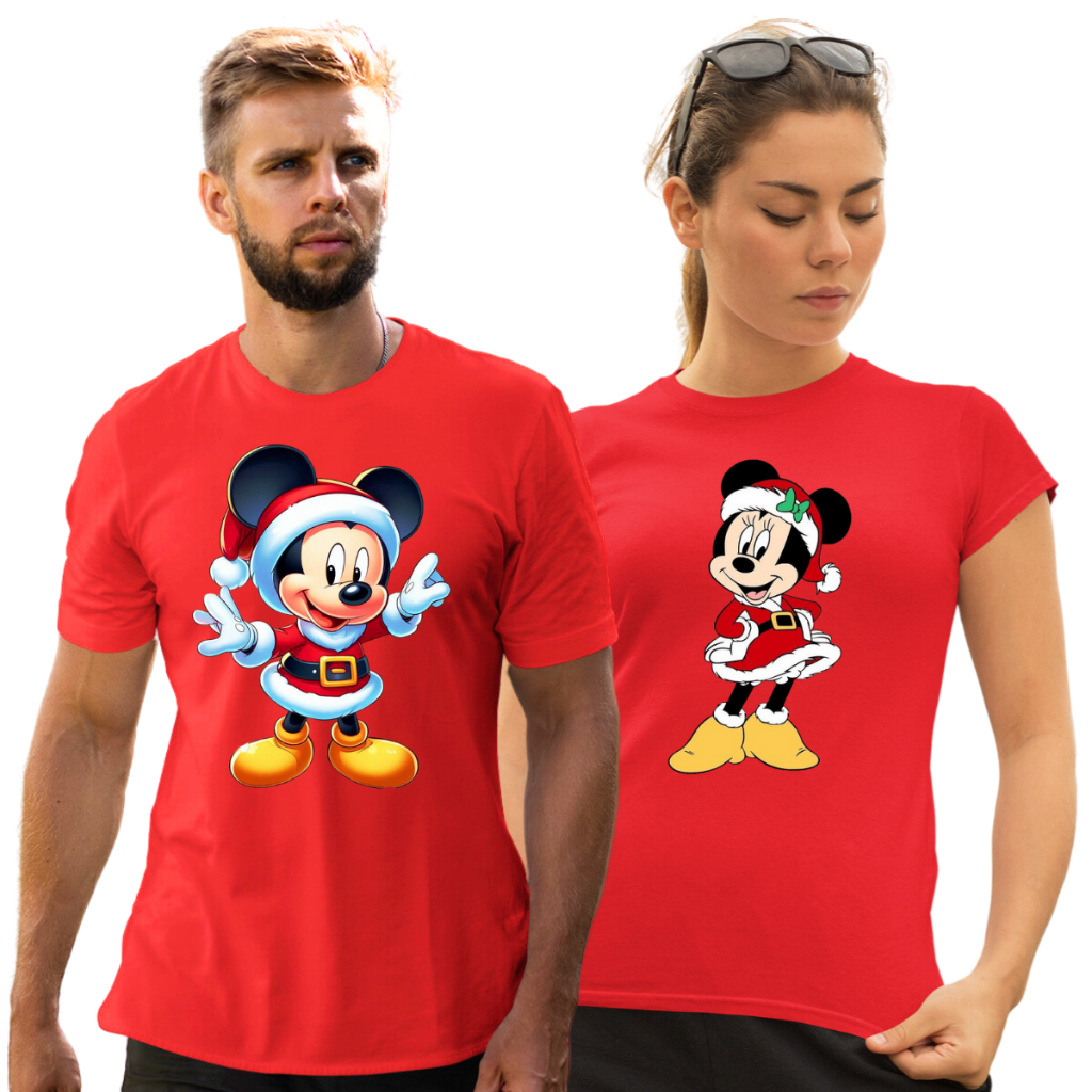 Conjunto 2 Camisas para Casais Camiseta de Natal Mickey Minnie Feliz Natal C121Lançamento lançamento