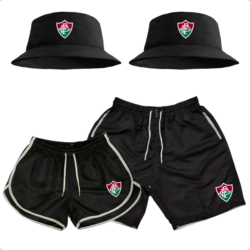 Conjunto Shorts Casais + Kit Casal com 2 Chapéus Bucket Hat Futebol LANÇAMENTO lançamento