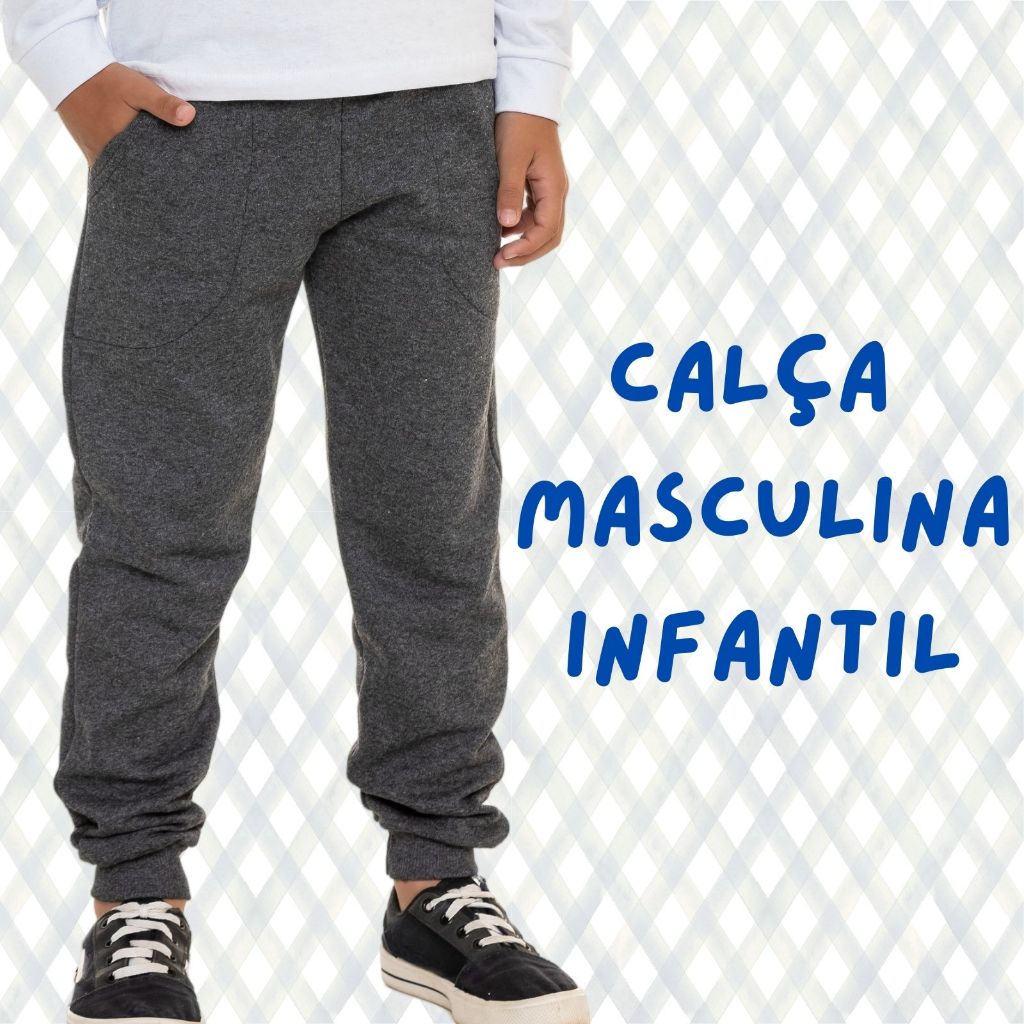 Calça Moletom Peluciado Masculina Infantil  2 Bolsos Punho e Barra em Ribana 3010-C2