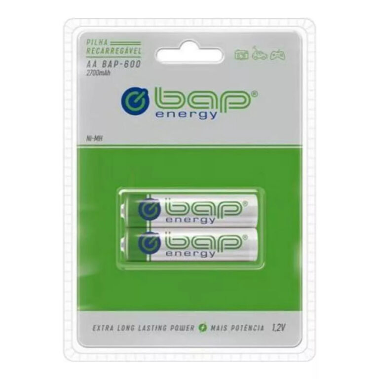 2 Pilhas Aa Recarregável Bap 600 2700 Mah