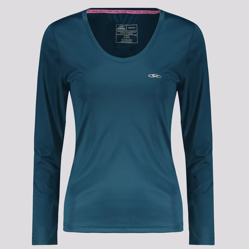 Camiseta Manga Longa Olympikus Essential Feminina Pretóleo