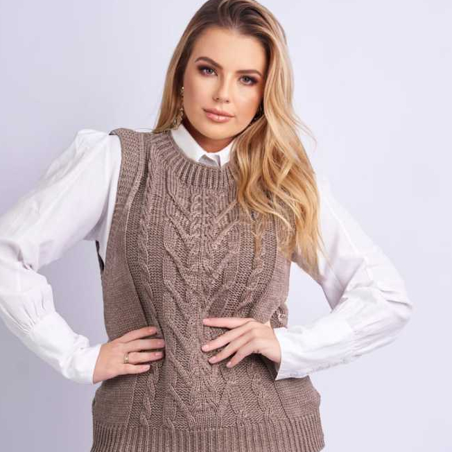 Colete Feminino Tricot com Detalhes de trança, Po