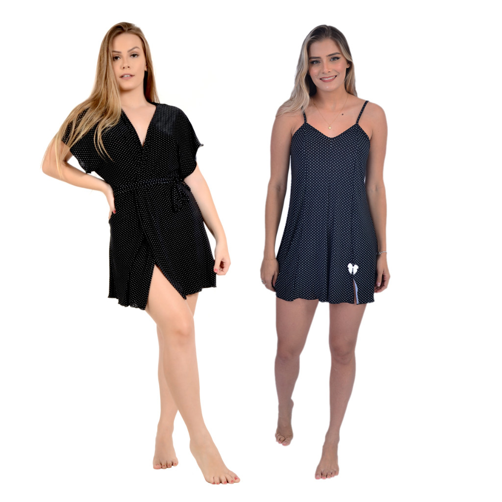 Kit Camisola E Robe Roupão Curto Liganete