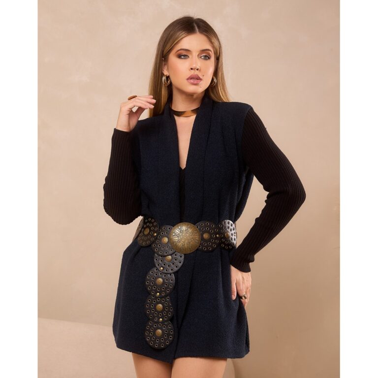 Colete Feminino Tricô Mousse Sem Manga Sobreposi�