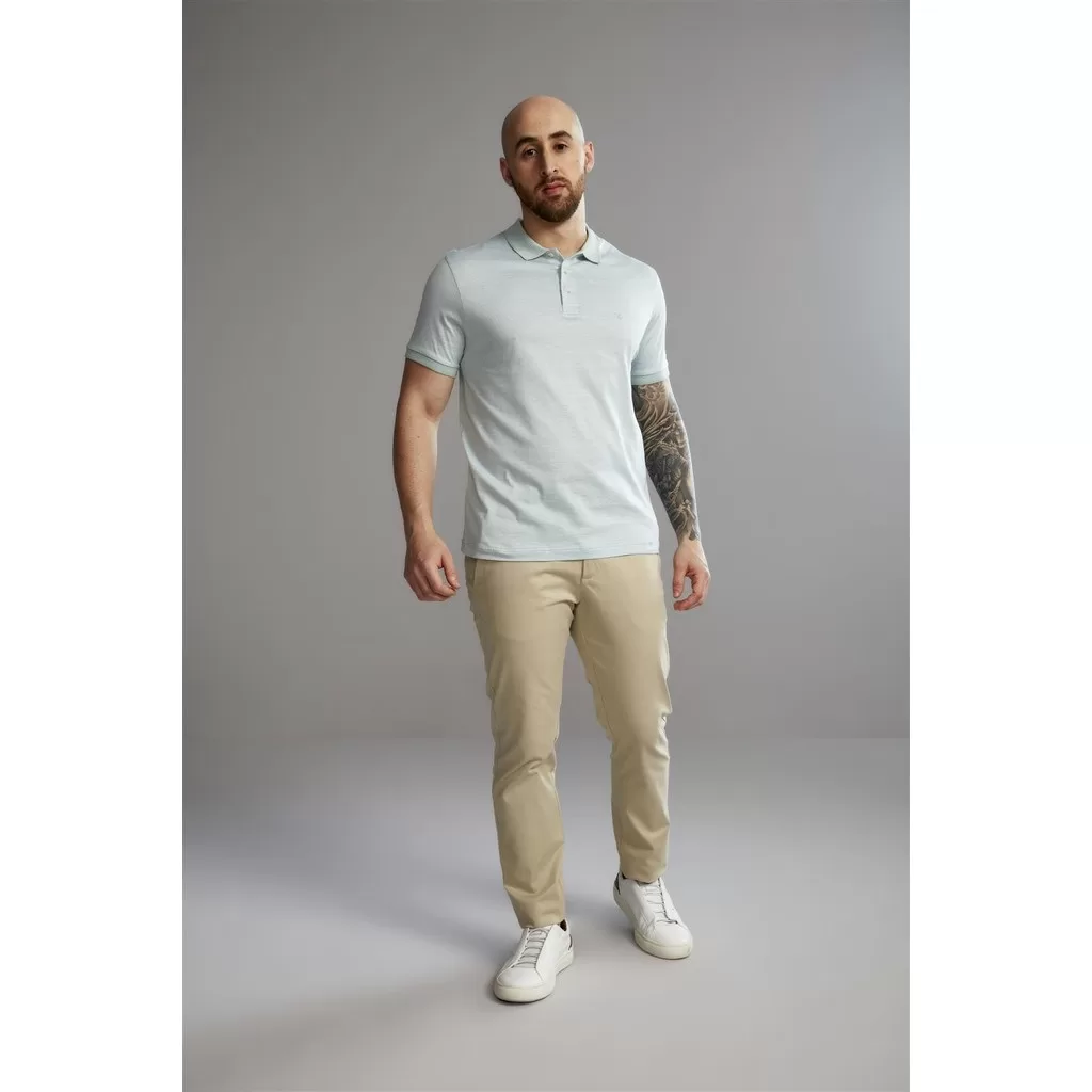 Polo Manga Curta Comfort Pima – Verde Água / Branco