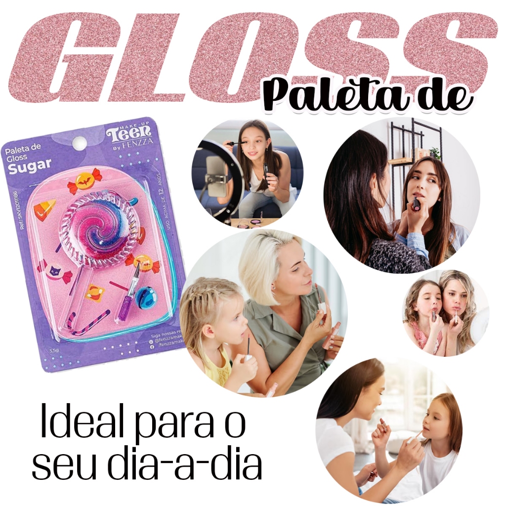 Gloss infantil labial com brilho cores diversas para crianças interativo formato pirulito