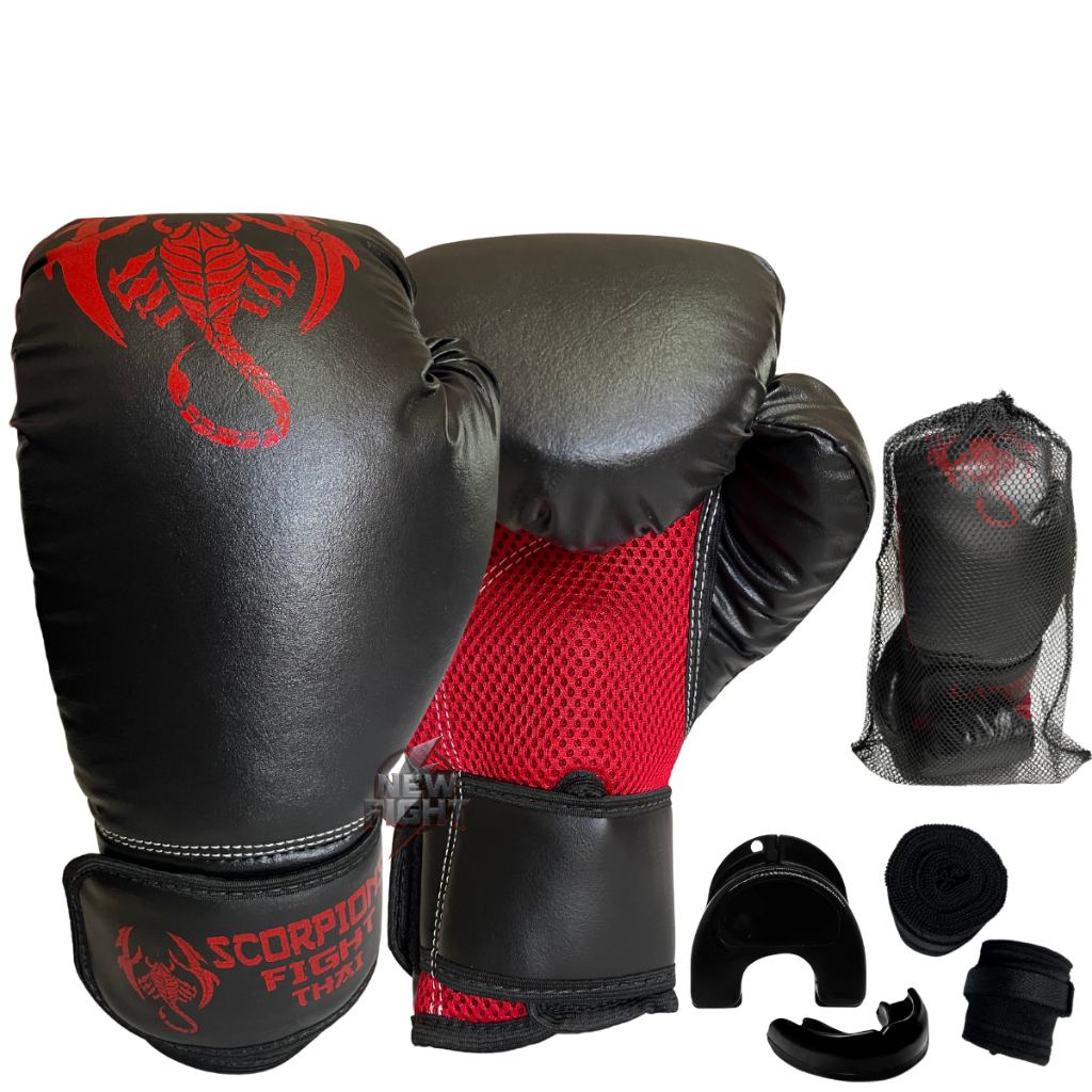 Kit Luva De Boxe + Bandagem + Bucal Muay Thai Kickboxing Treino