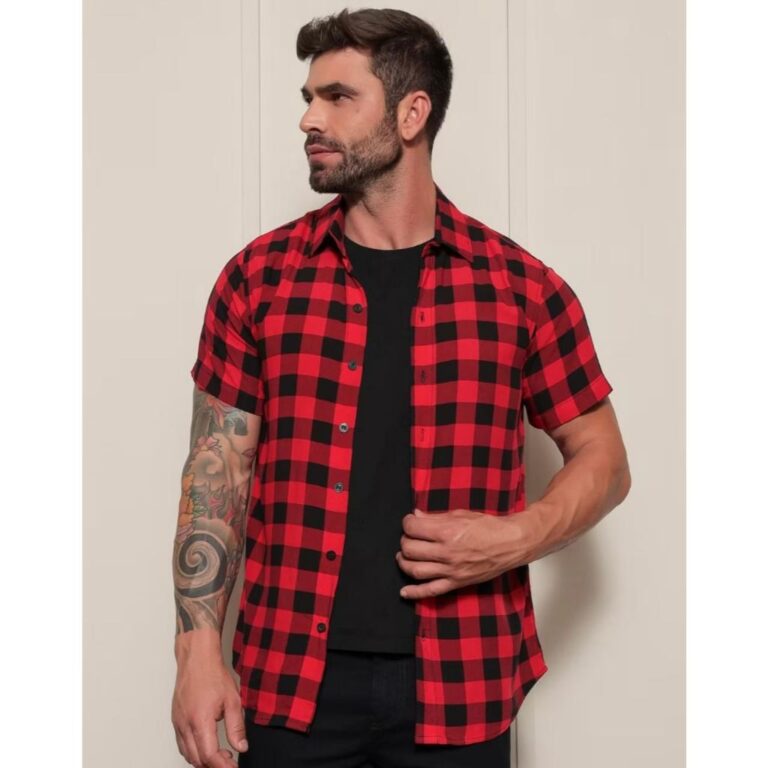 Camisa Xadrez  Masculina manga curta viscose color