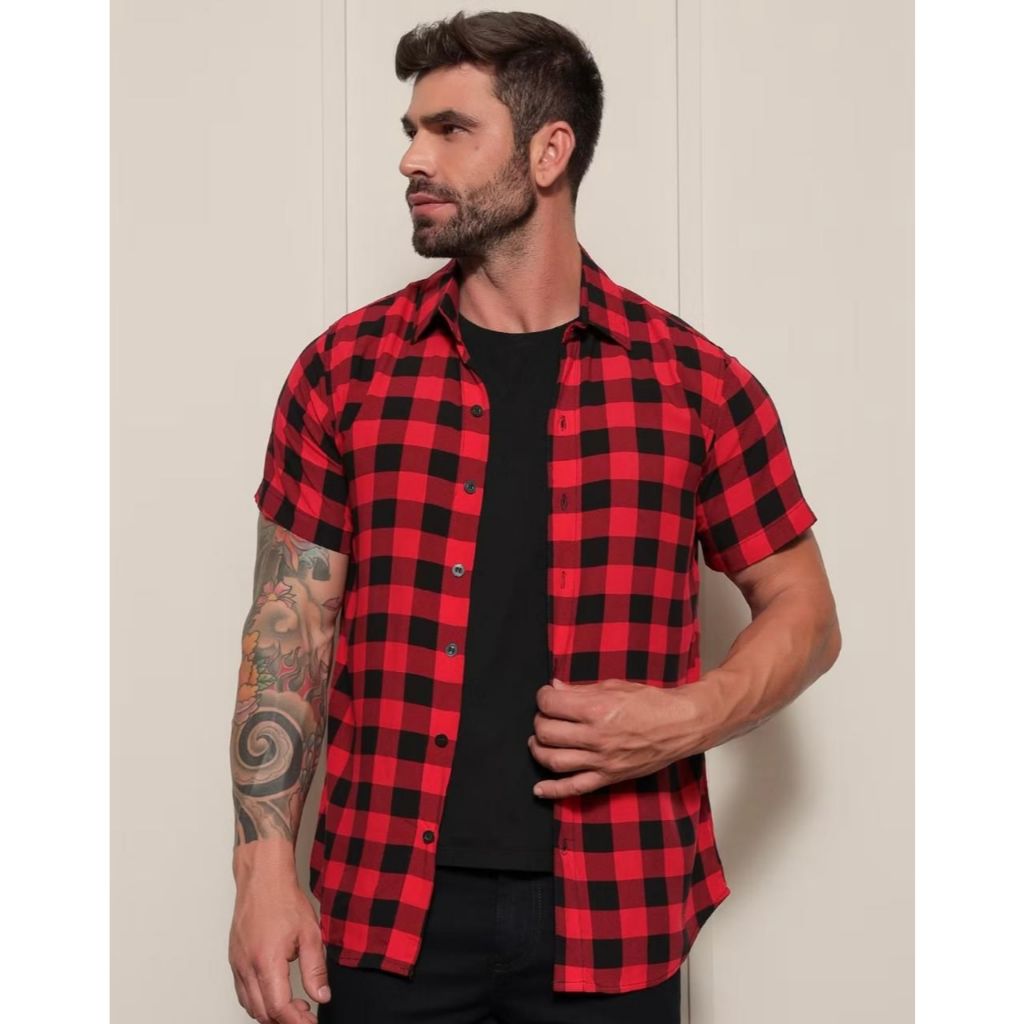 Camisa Xadrez  Masculina manga curta viscose colorido  gola polo  moda São João