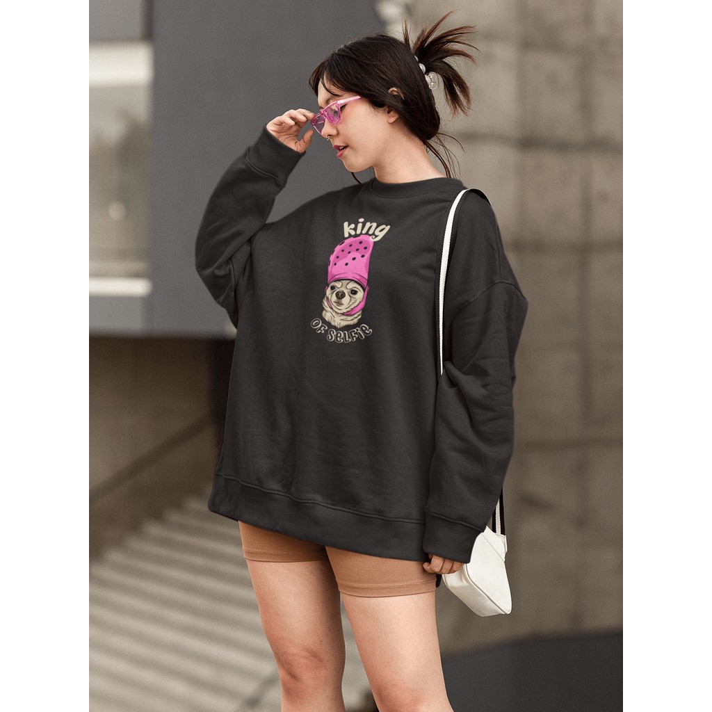 Moletom Blusa de Frio Básico Urbano Feminino Estampado Gola Redonda Confortável 100% Algodão – Dog