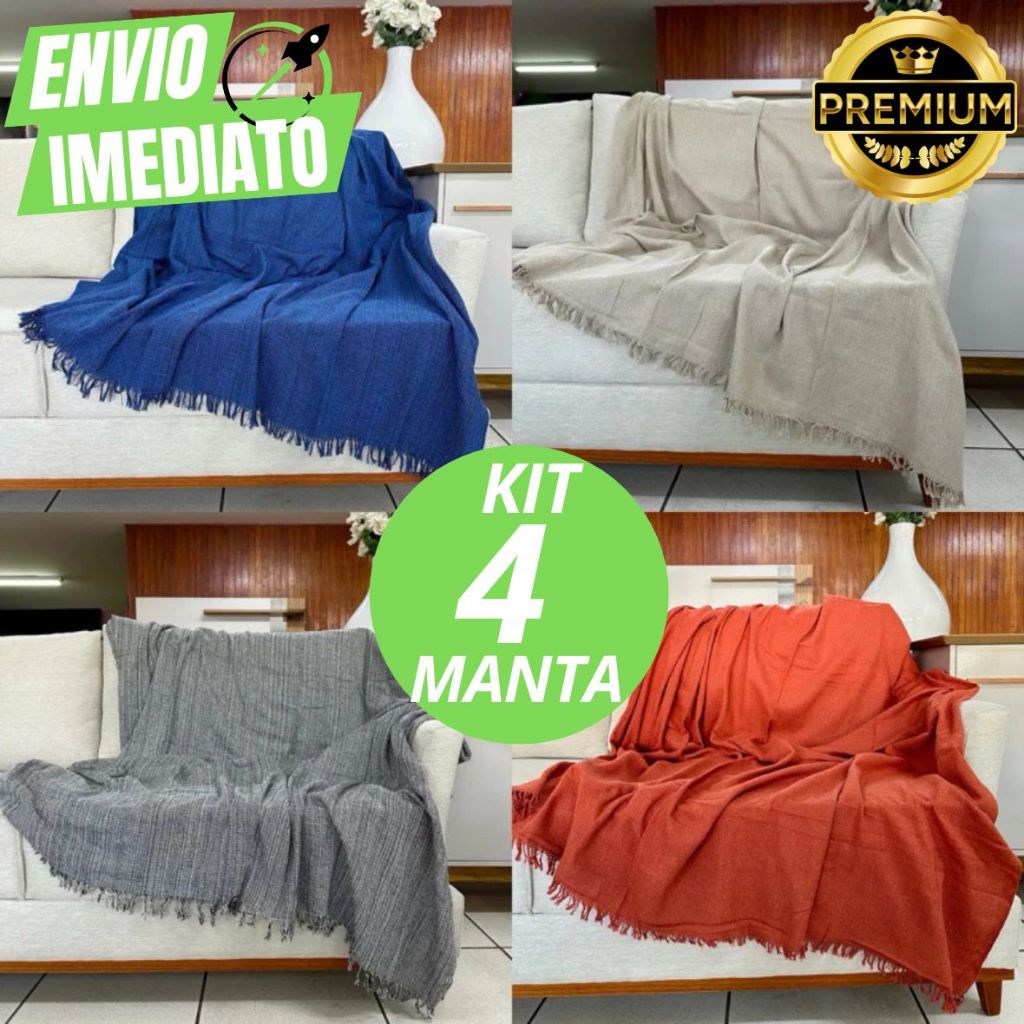 Kit 4 Manta Decorativa Sofá Gigante 2,40M x 1,80M 100% Algodão Decoração Elegante Premium