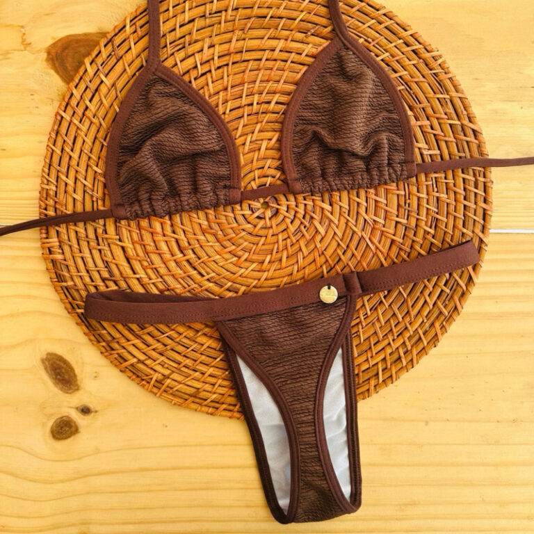 conjunto biquíni Cortininha fita bronze tecido an