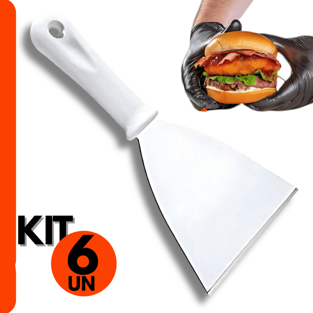 Kit 6 Espátulas Retas Inox 4 Chapa Lanche Chapeiro Cozinha Original