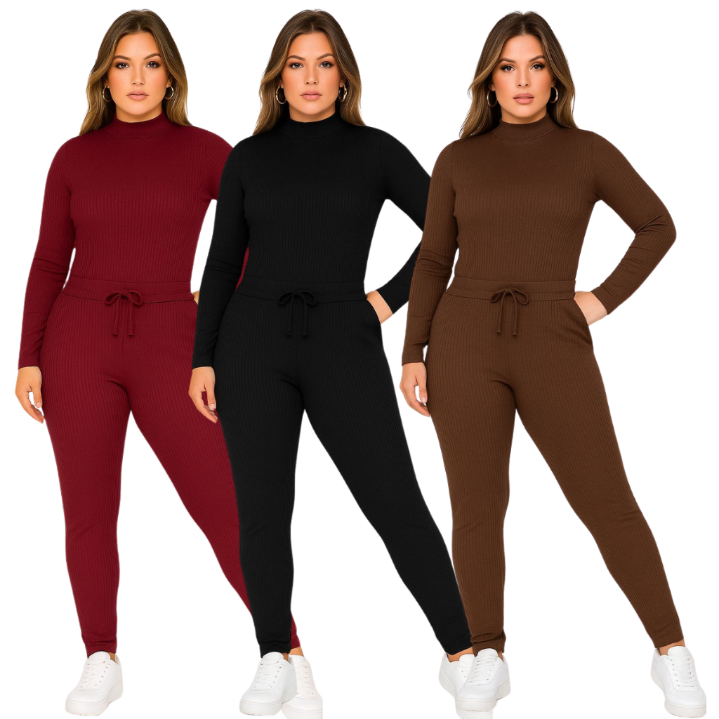 Kit 3 Conjunto de Frio Moda Inverno Meia Estação Calça e Blusa Cacharrel Luxo