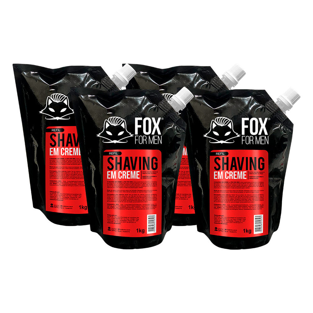 REFIL SHAVING CREME 1KG – FOX FOR MEN – 4 UNIDADES