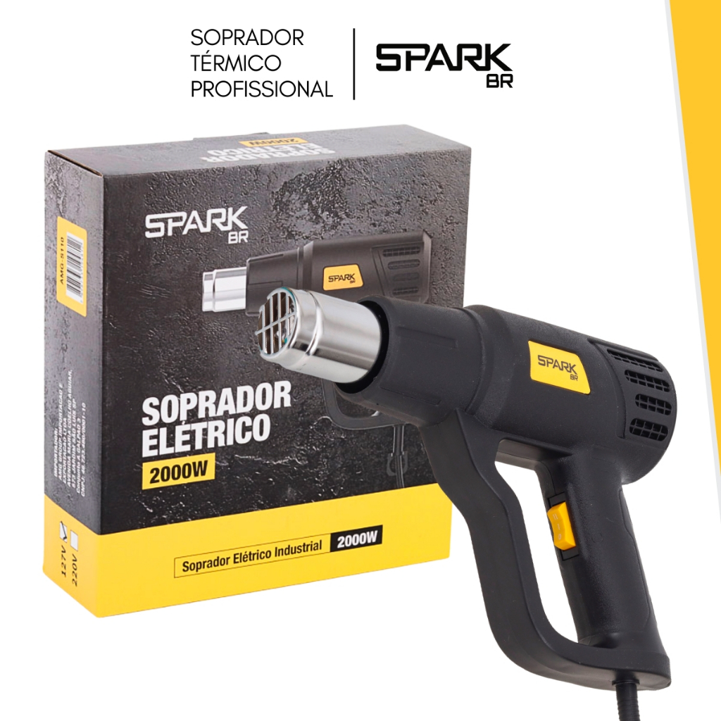 Soprador Térmico Profissional 2000W Até 600°C Ar Quente 2 Estágios Temperatura SparkBr 110V/220V