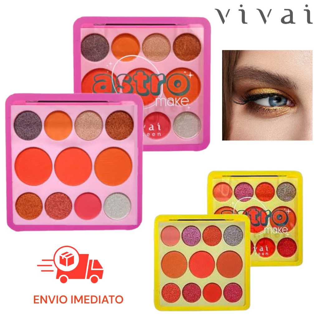 Vivai Paleta de Sombras Olhos AstroMake 12 cores Vibrantes e Pigmentadas Vegana