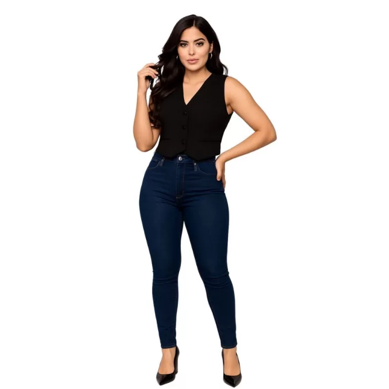 Combo Calça Jeans + Colete Alfaiataria Casual Fem