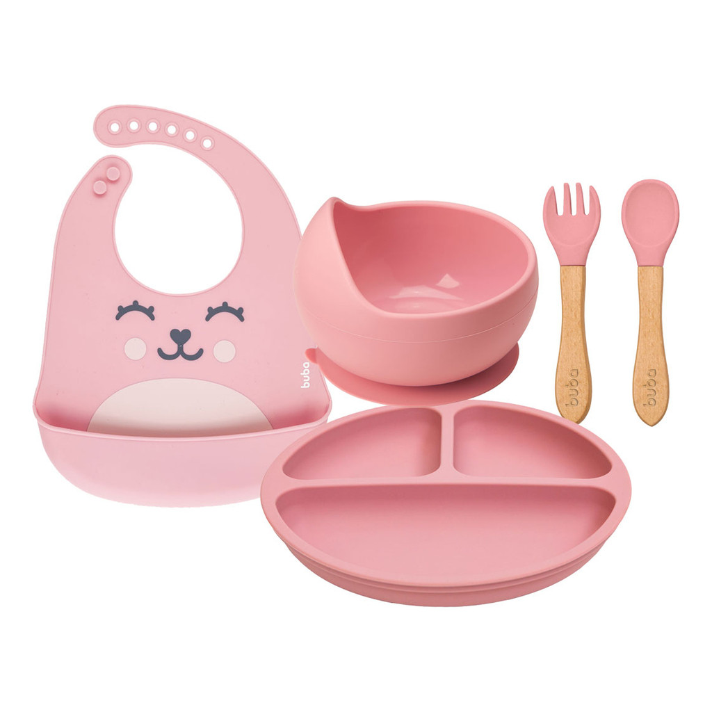Kit Introducao Alimentar Prato Bowl Babador E Talheres Buba