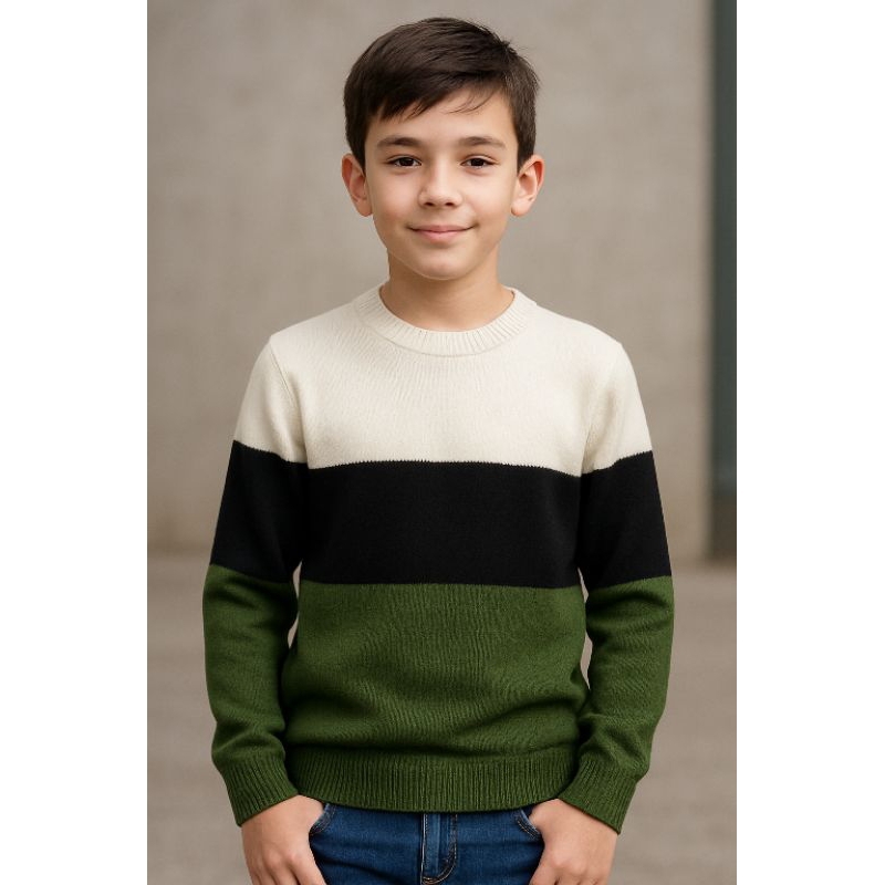 Suéter infantil tricolor Menino Tricot Modal  2 ao 12