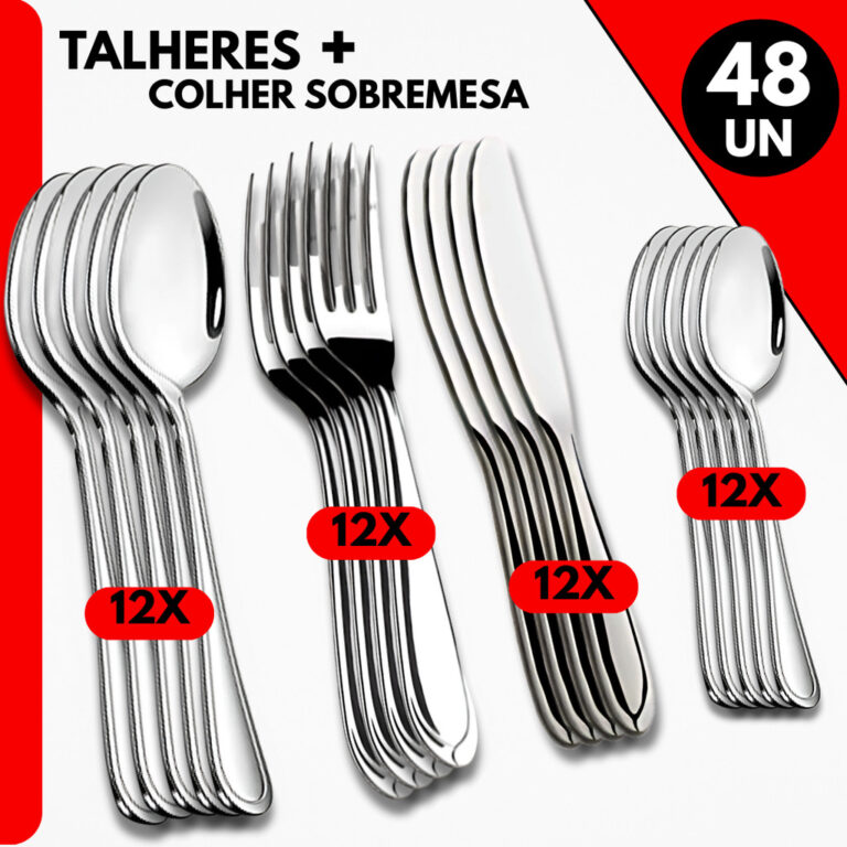 Kit 48 Talheres Inox Premuim- Colheres, Garfos, Fa