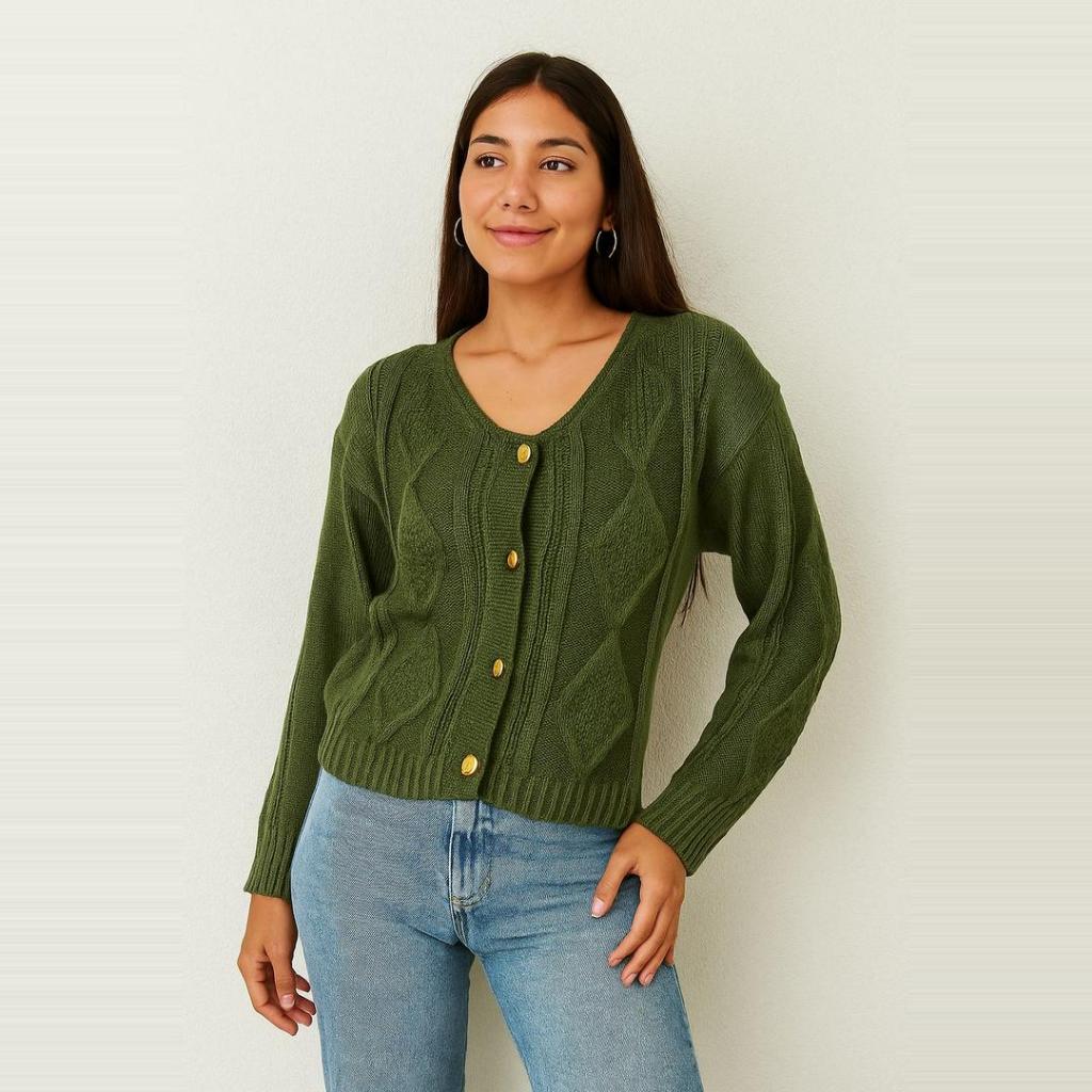 Casaco de Tricot com Trança Feminino  Quentinho, Macio e Versátil