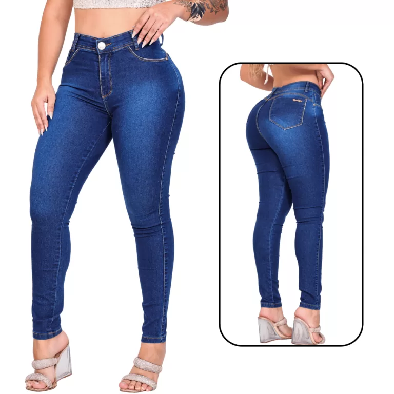 Calças Feminina Jeans Skinny Cintura Alta Com Lyc