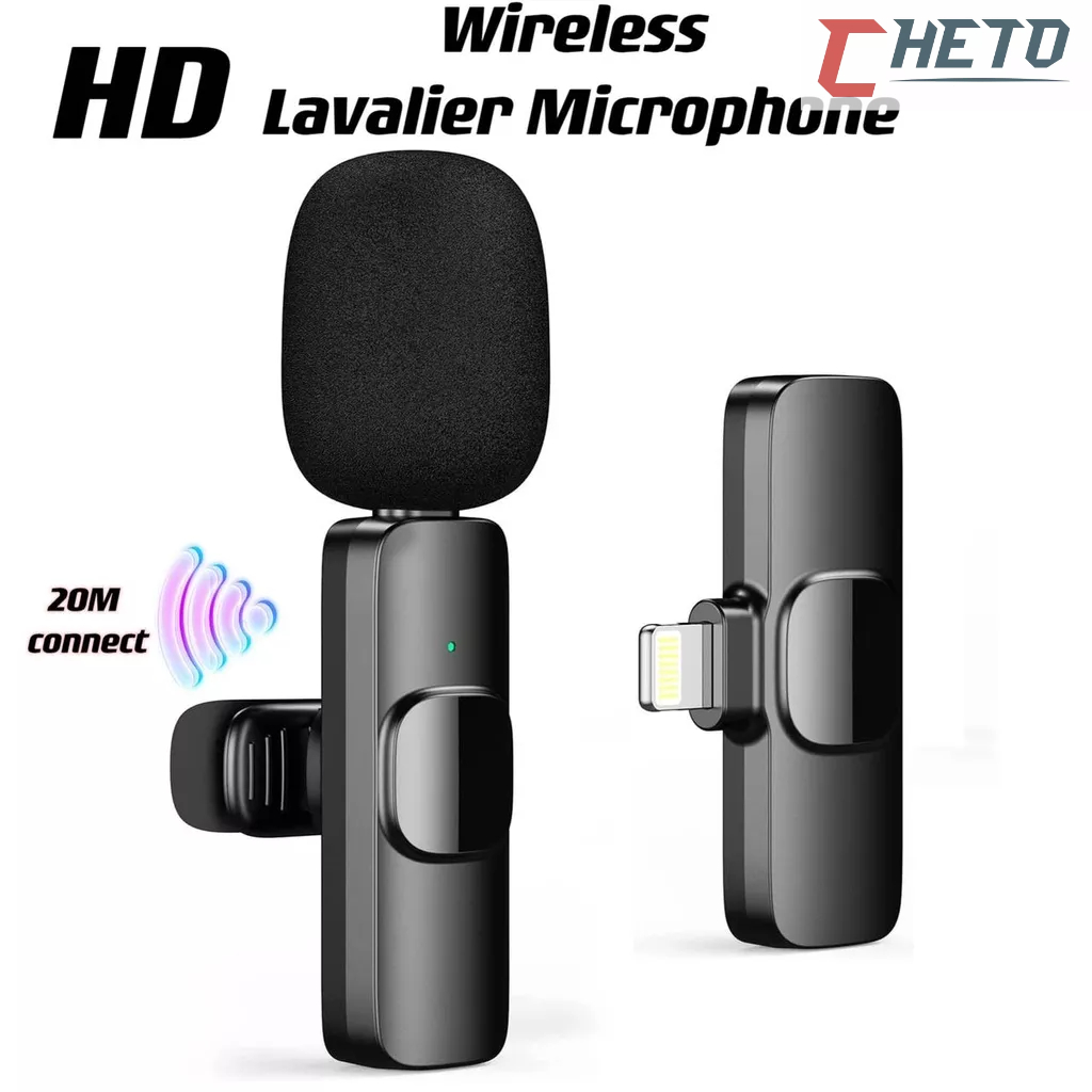 Microfone de Lapela Sem Fio K9 Vlog Compatível Tipo C e iPhone