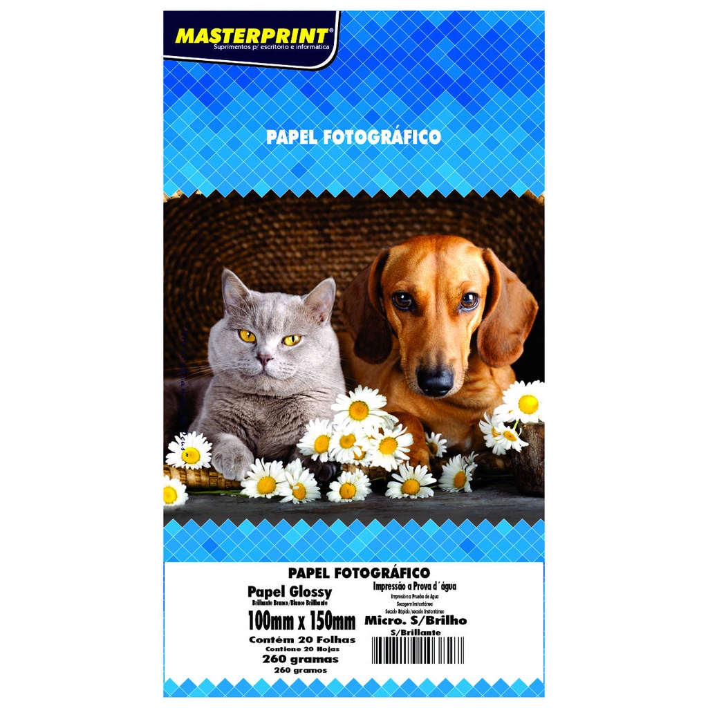 Papel Microporoso Fotográfico Sem Brilho 10×15 A6 260g Branco Fosco Masterprint com 20 Folhas