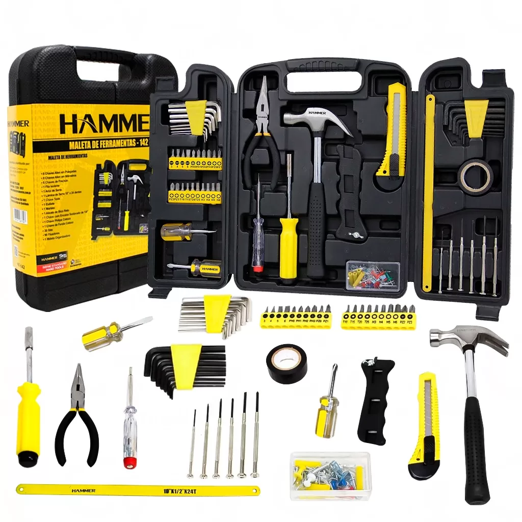 Kit Jogo De Ferramentas 142 Peças Bancada C/ Maleta Multiuso Uso Geral