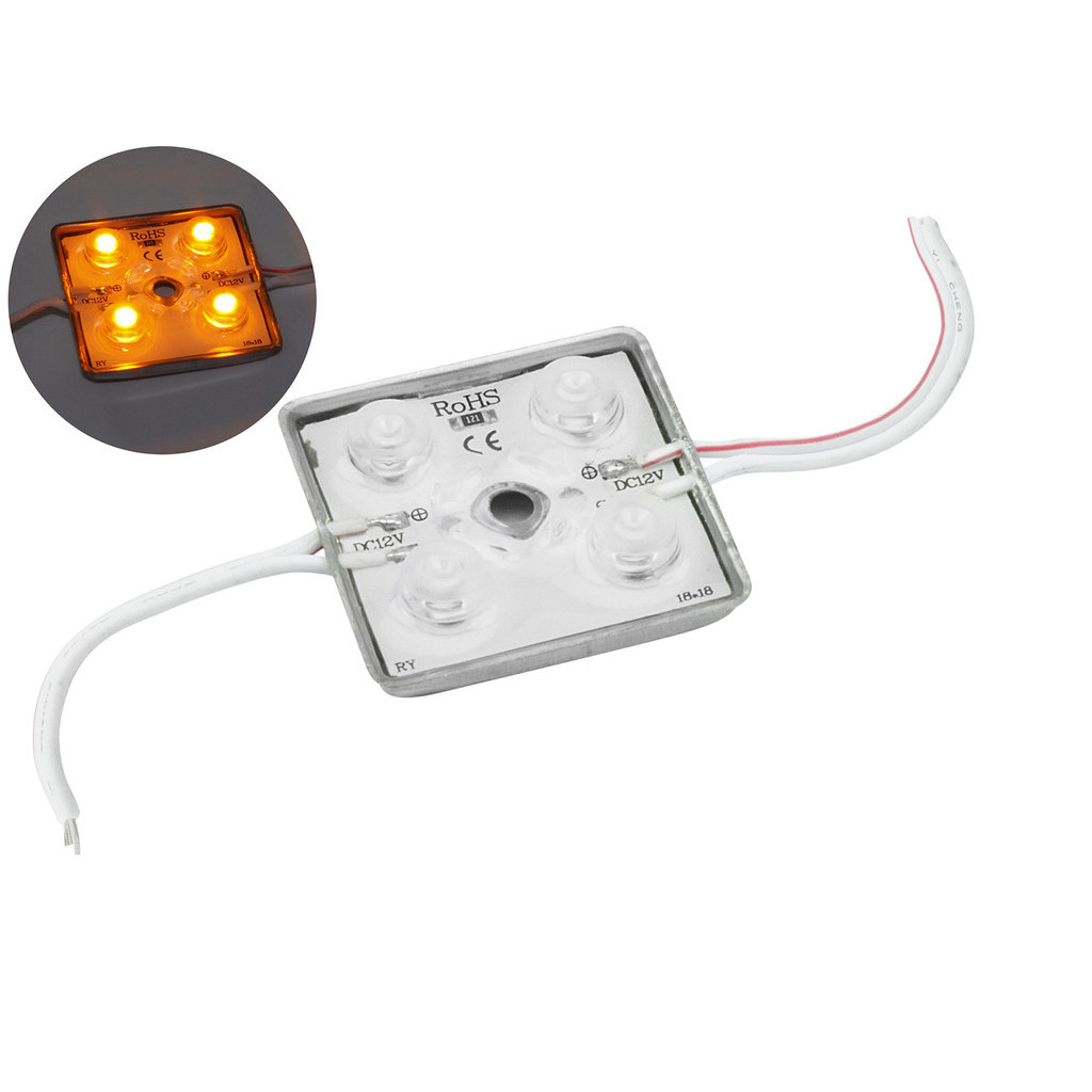 Módulo c/4 LEDs Alto Brilho Amarelo – 12v Ip65 3528 35x35x4