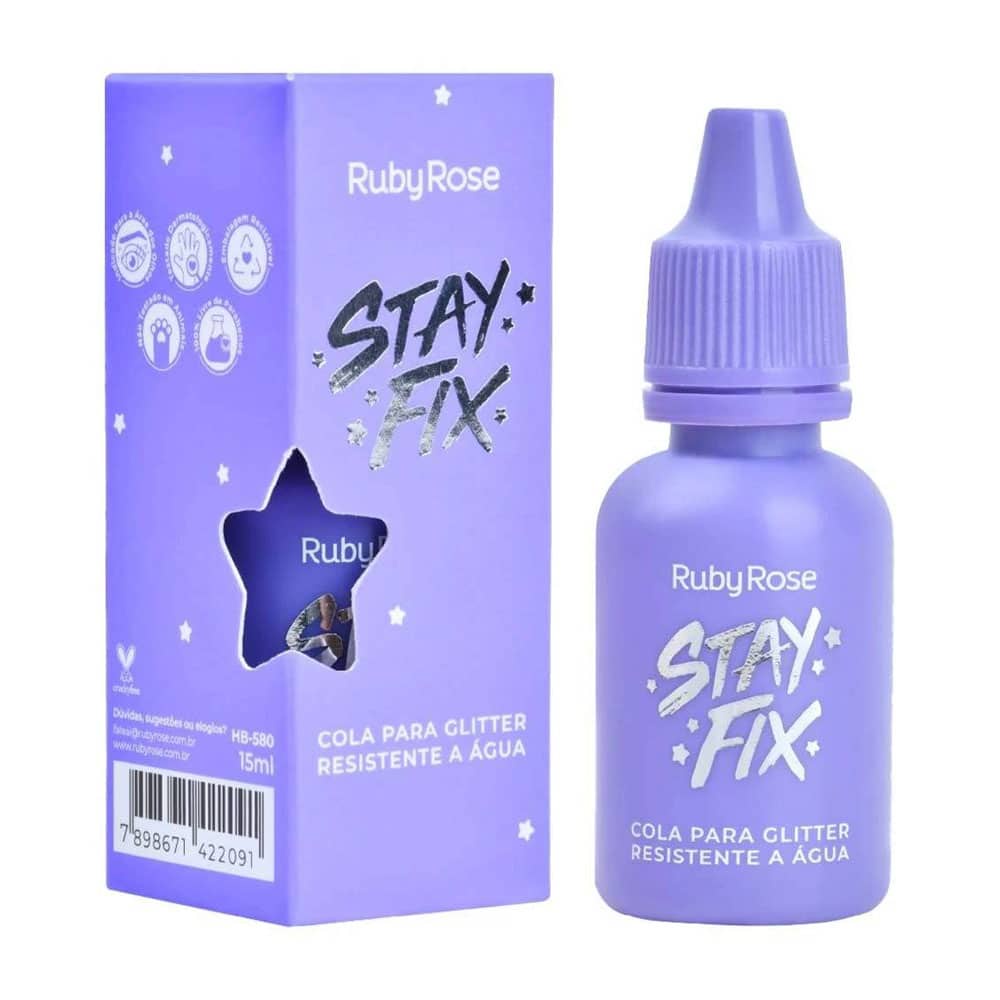 Cola Para Glitter E Blindagem De Maquiagem Resistente A Água Stay Fix Hb580 Ruby Rose 15ml