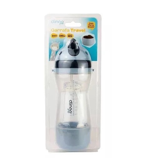 Garrafa Travel Com Porta Biscoito Marinho 240Ml &#