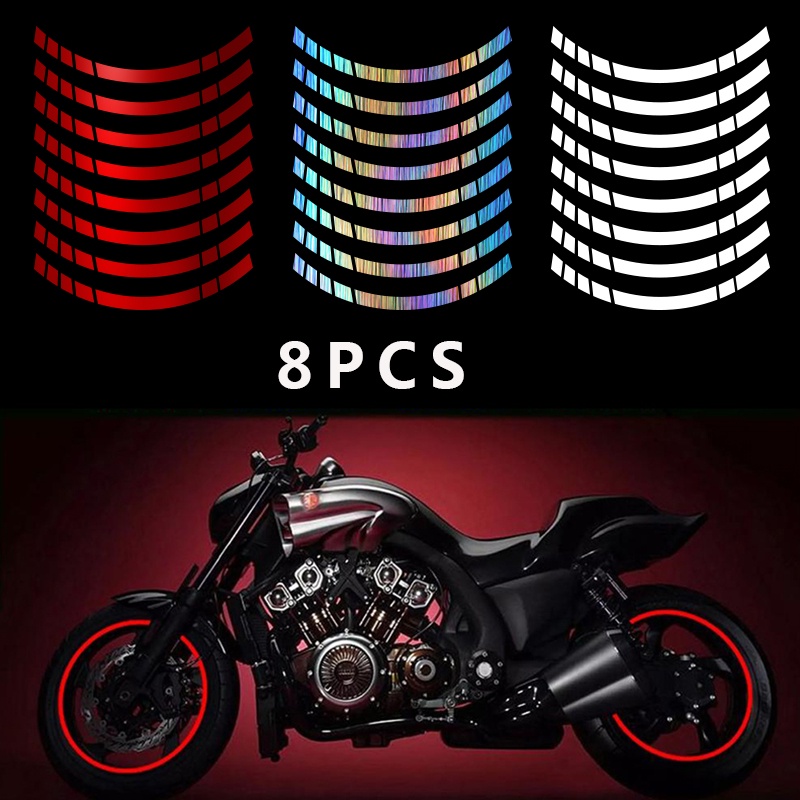 1 Conjunto De 8 Tiras 15 17 18 Polegadas Adesivos Refletivos Para Rodas Aro Listra Decalque Fita Ext