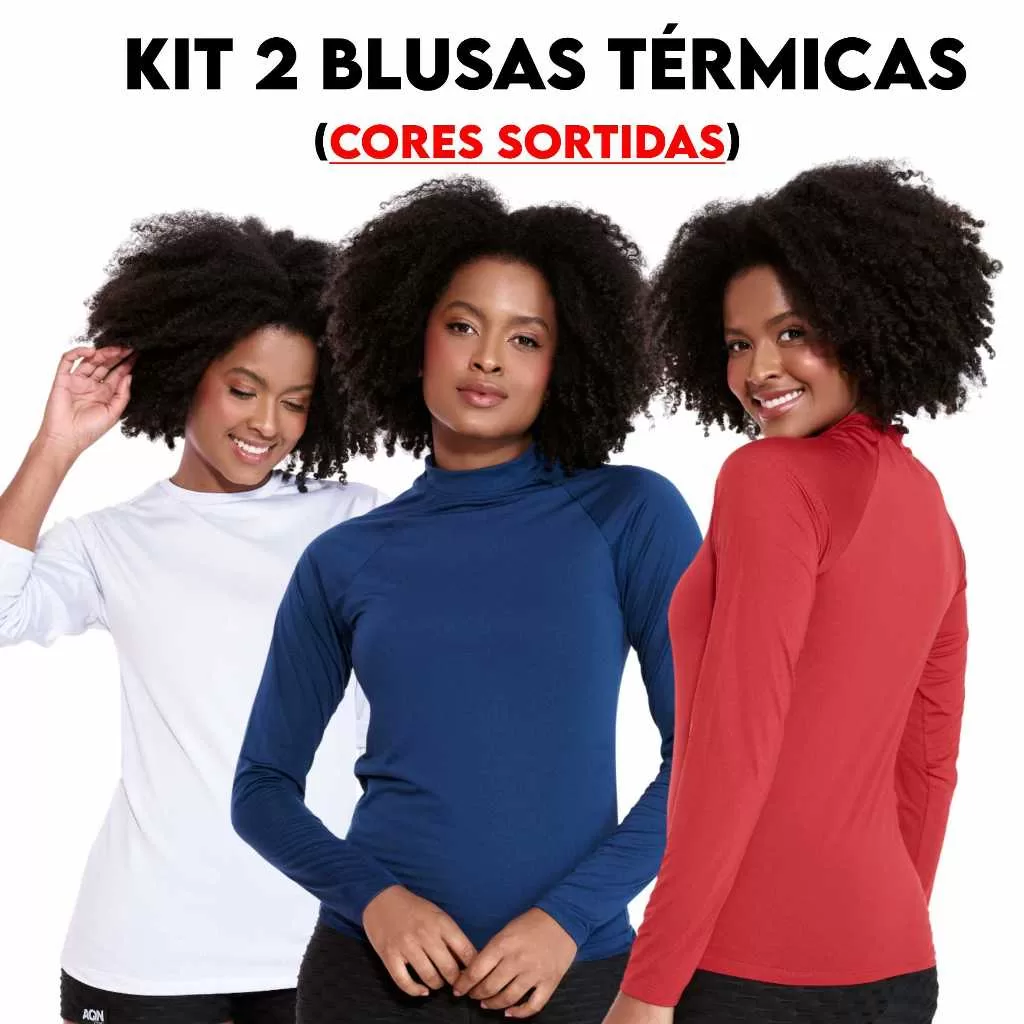 Kit 2 Camisa Térmica Proteção Uv 50+ Segunda Pele  Blusa Malha Fria Feminina Academia Manga Longa