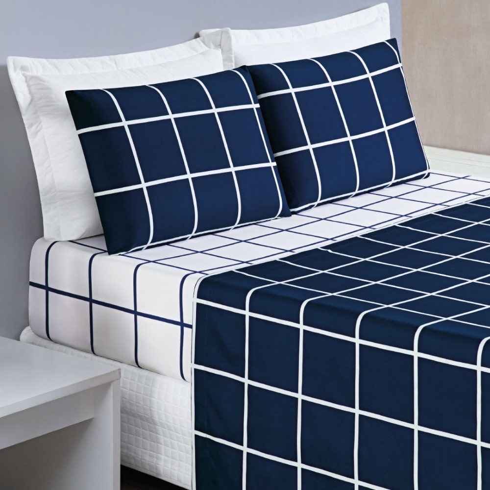 Jogo de Cama Austin Solteiro 03 Peças Micropercal – Marinho