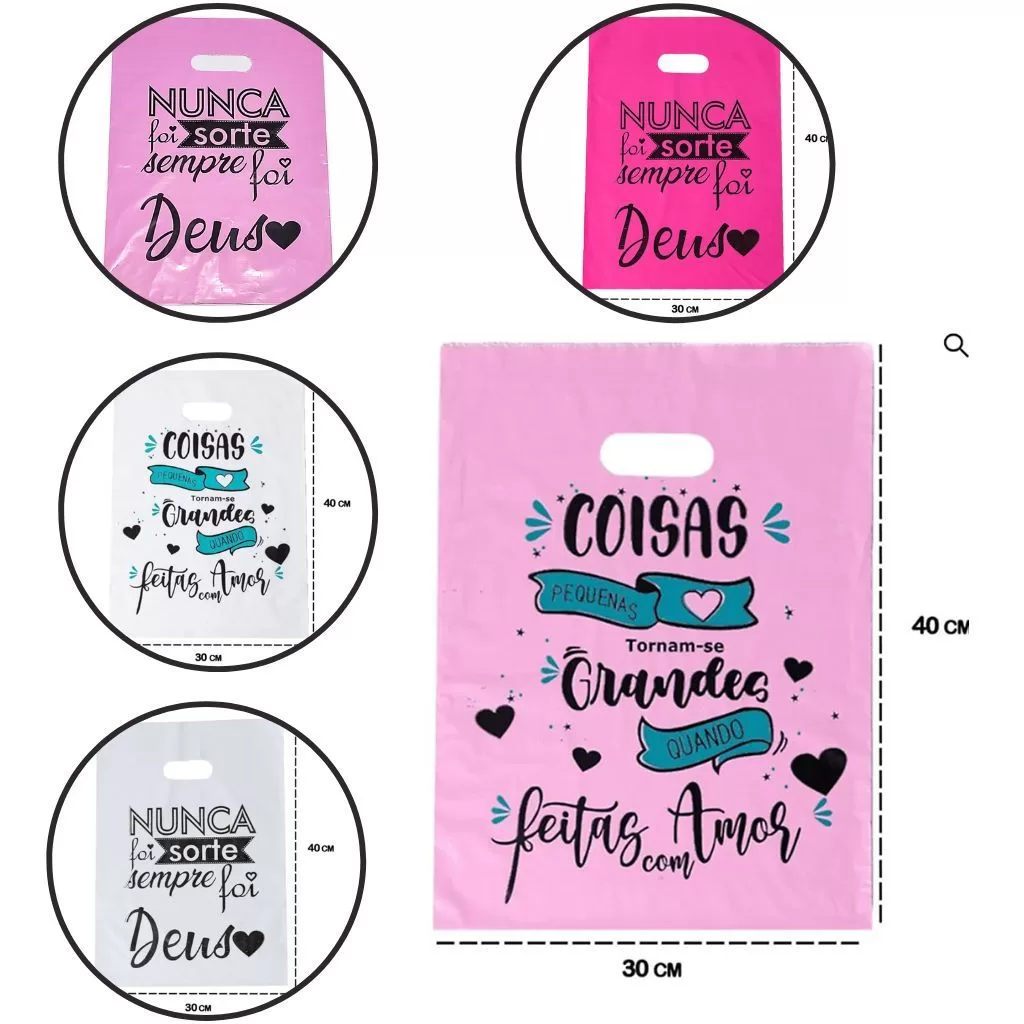 Sacola Plástica Com Frases Personalizadas 30 Por 40 Com 25 Unid