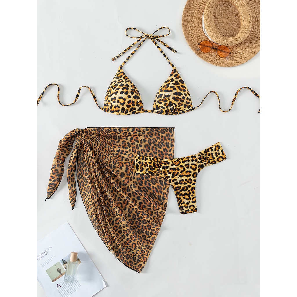 Saída de praia 2023 sexy conjunto de 3 peças biquíni com saída de praia moda estampada Unica xx189