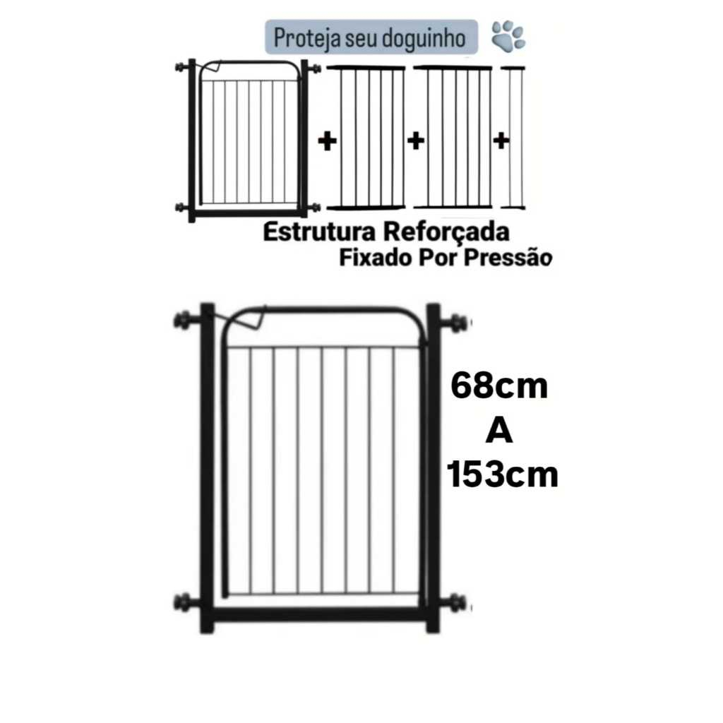 Portão Pet Grade Para Cachorro (68cm A 153cm) + Extensores Segurança Para Pet e Crianças.