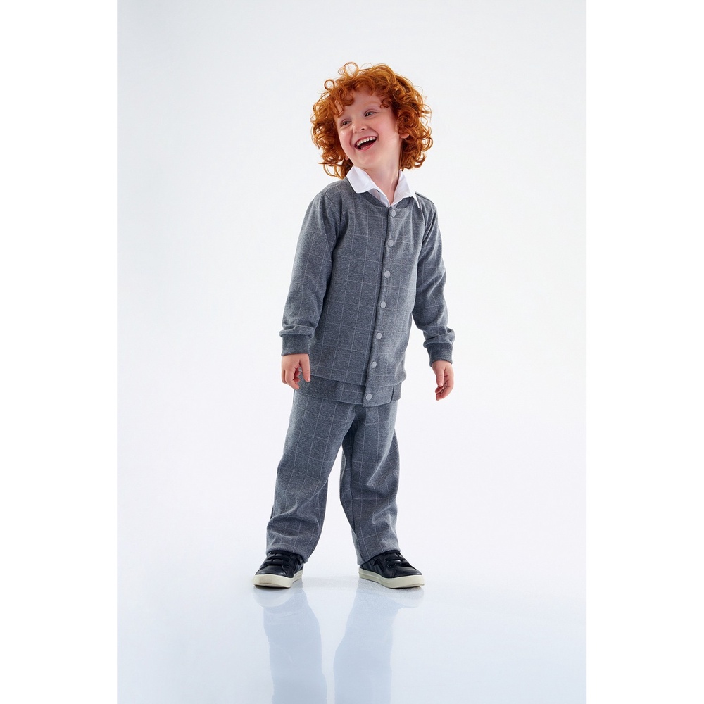 Jaqueta Bomber em Malha Xadrez Jacquard Masculina Infantil Up Baby