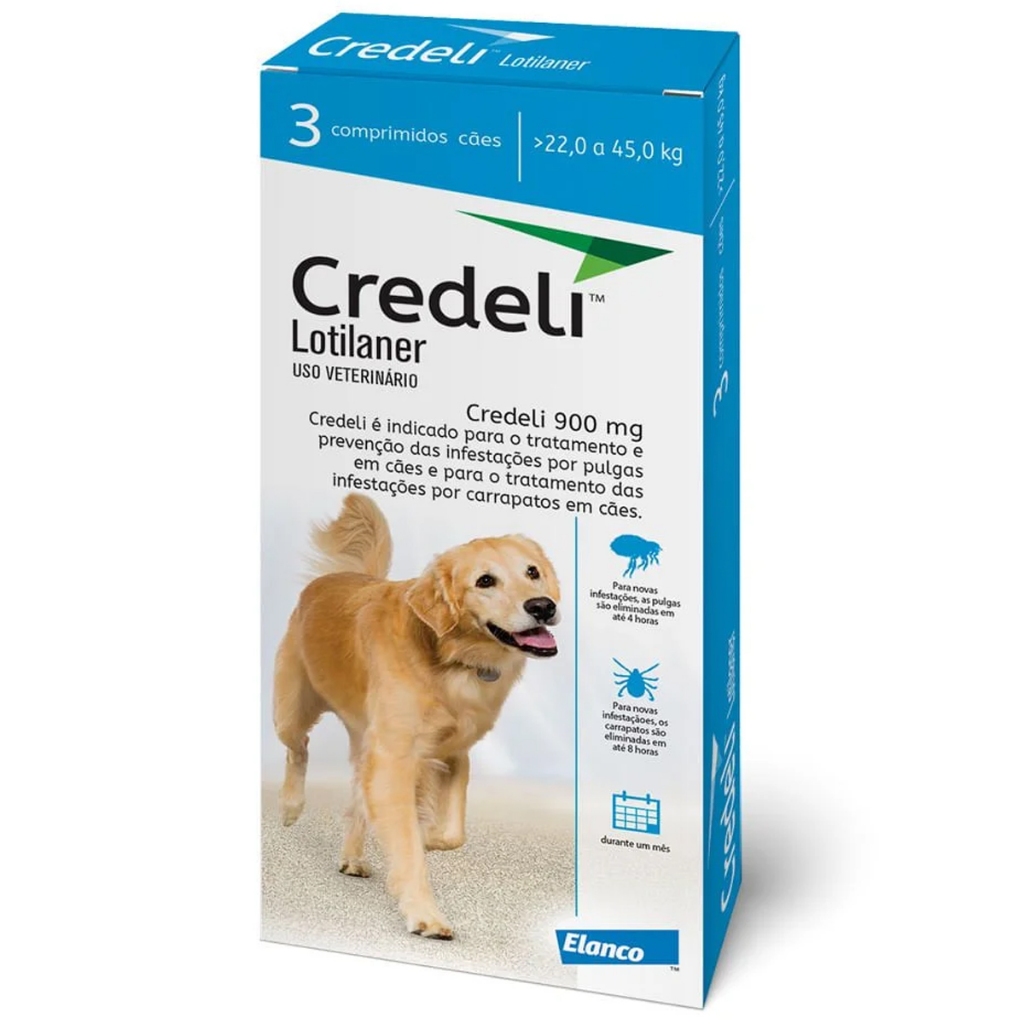 Antipulgas E Carrapatos Credeli 900 Mg 22 A 45 Kg Cães 3 Comprimidos