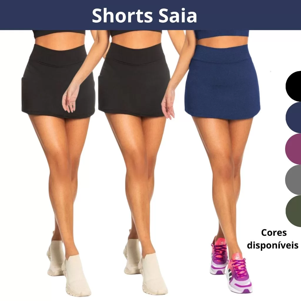 KIT COM 3 SHORTS SAIA FEMININO FITNESS ACADEMIA SUPLEX CÓS ALTO 90522-K3-C2