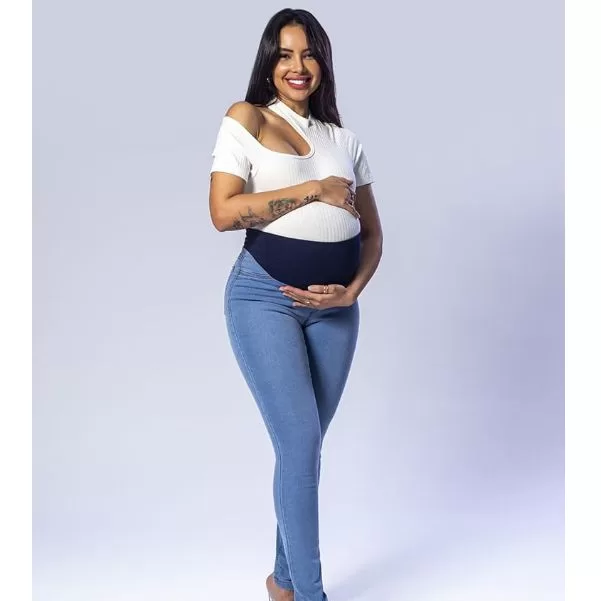 Calça Jeans Para Gravidas Gestante Cós Alto Roup