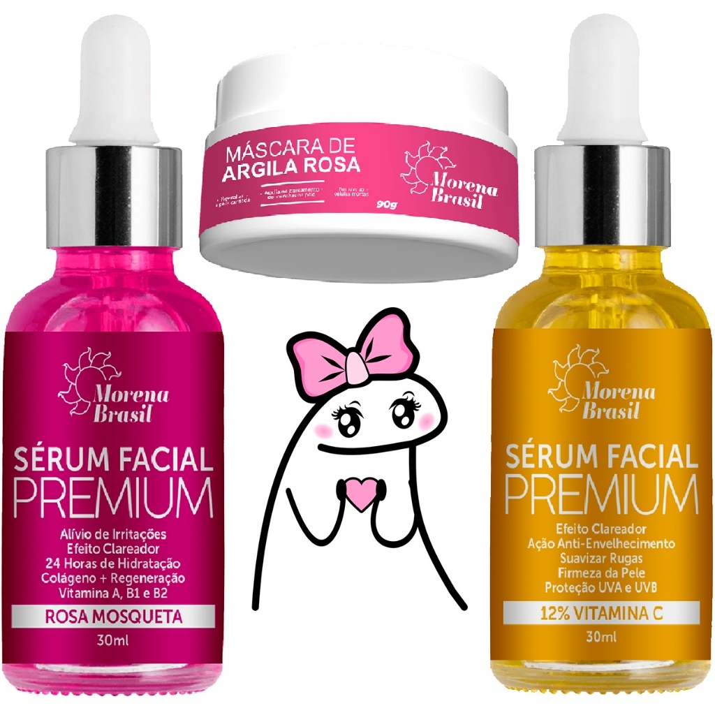Kit Skin Care Completo – Sérum Facial Rosa Mosqueta +  Máscara Argila Rosa + Sérum Vitamina C-10