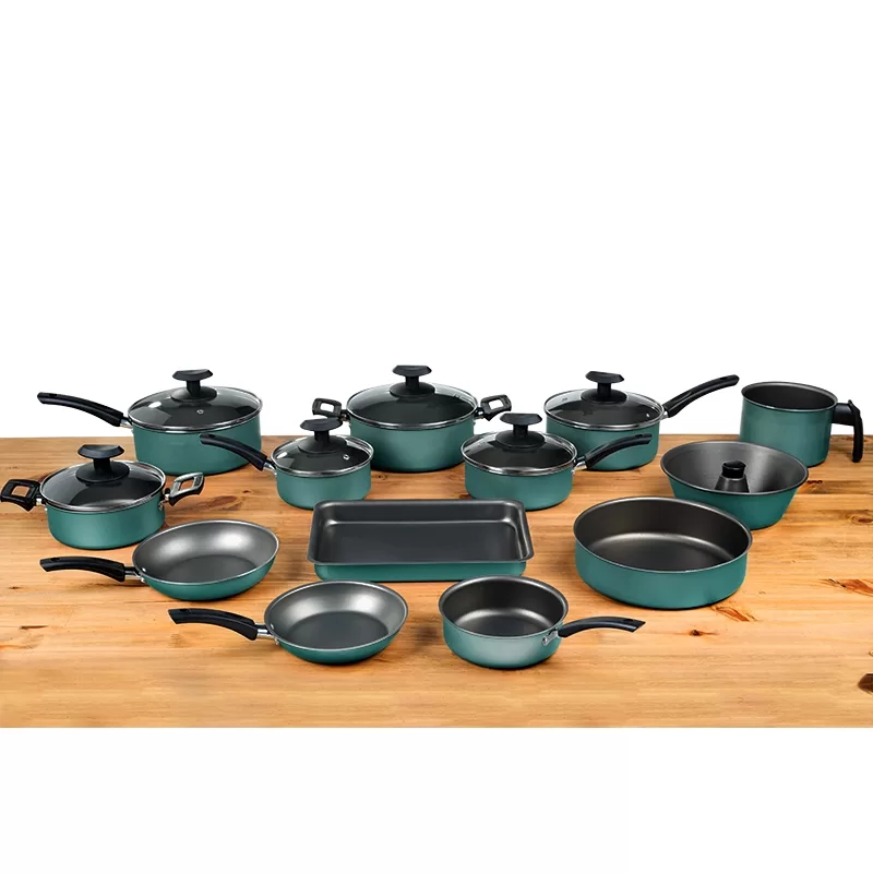 Jogo Panelas 13 Peças Verde Turquesa Antiaderente Kit Frigideira Caçarola Forma Conjunto Completo
