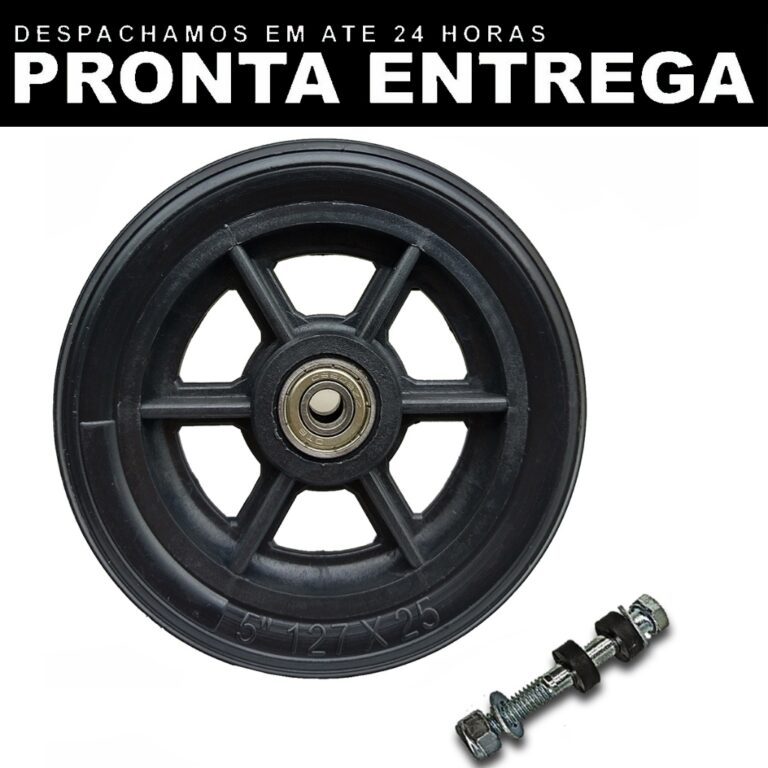 Roda Dianteira Aro 5 Maciça Preta Para Cadeira De