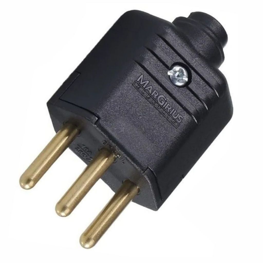 Plug Macho 2P+T 10A 250V 3 Pinos Preto Margirius