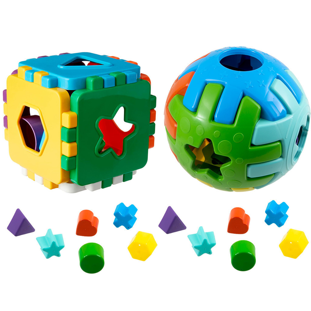 Cubo Didático e Bola Didática para Bebê  Brinquedo Educativo de Encaixar e Montar Acima de 1 ano